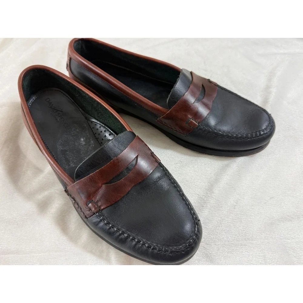 David Spencer Penny Loafers Men's 10.5 Black Brown Leather Preppy Classic Dress